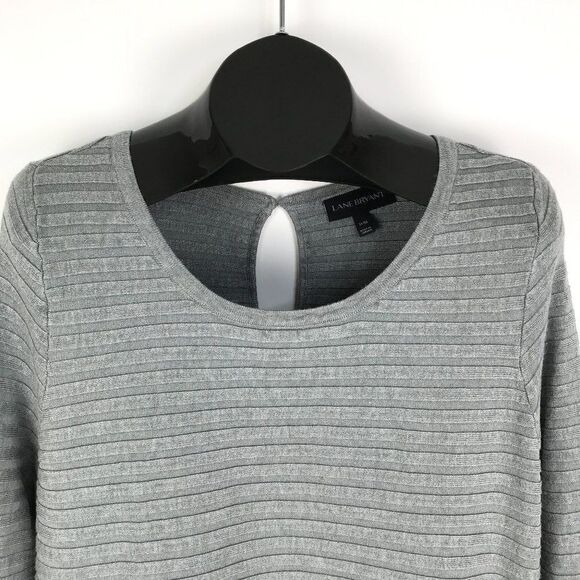 Lane Bryant Ribbed Knit Keyhole Sweater Women's Plus Size 14/16 Gray 3/4-Sleeve - Picture 2 of 11